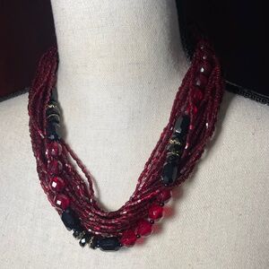 Faux Pearl Aurora Borealis Black bead Necklace